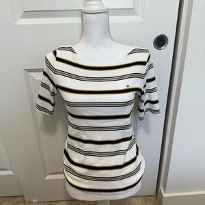 Tommy Hilfiger White and Navy Striped Short Sleeve Tee
